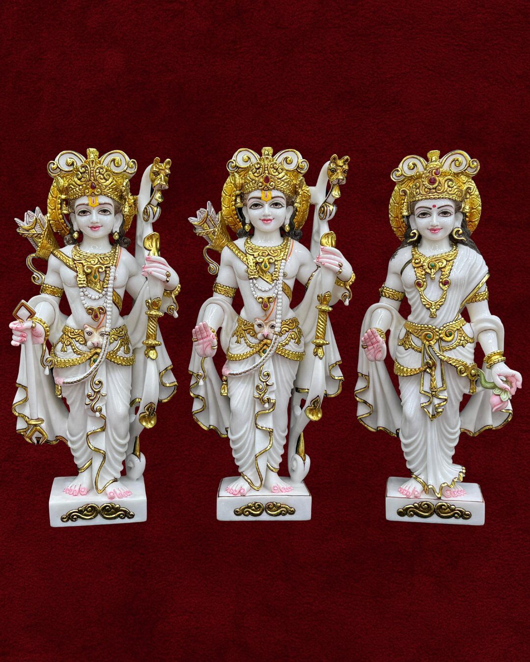 Marble Ram Parivaar - Complete Divine Family Lord Rama Makrana Marble Handcrafted Temple Moorti